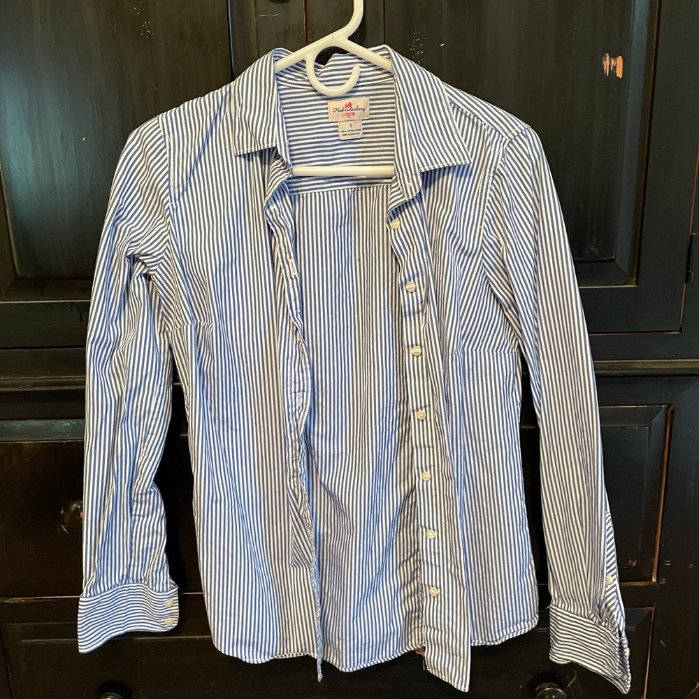 J.Crew blue pinstripe button down blouse